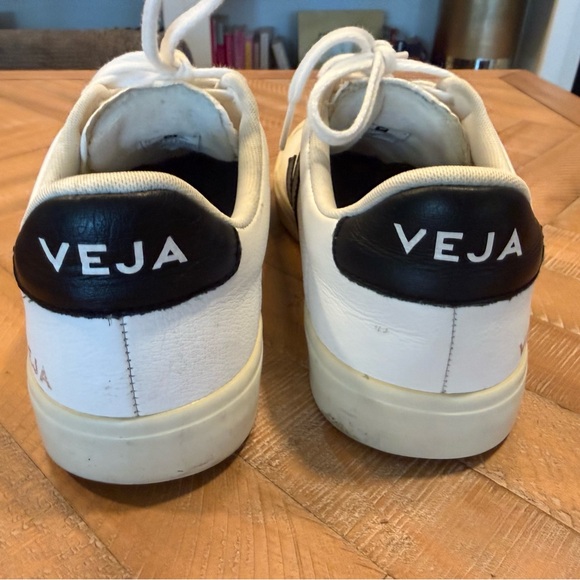 Veja White Leather Sneakers with Black V Accent - Picture 3 of 4